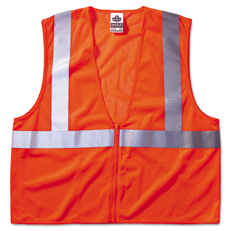 ergodyne - GloWear 8210Z Class 2 Economy Vest, Polyester Mesh, Zipper Closure, Large to X-Large, Orange