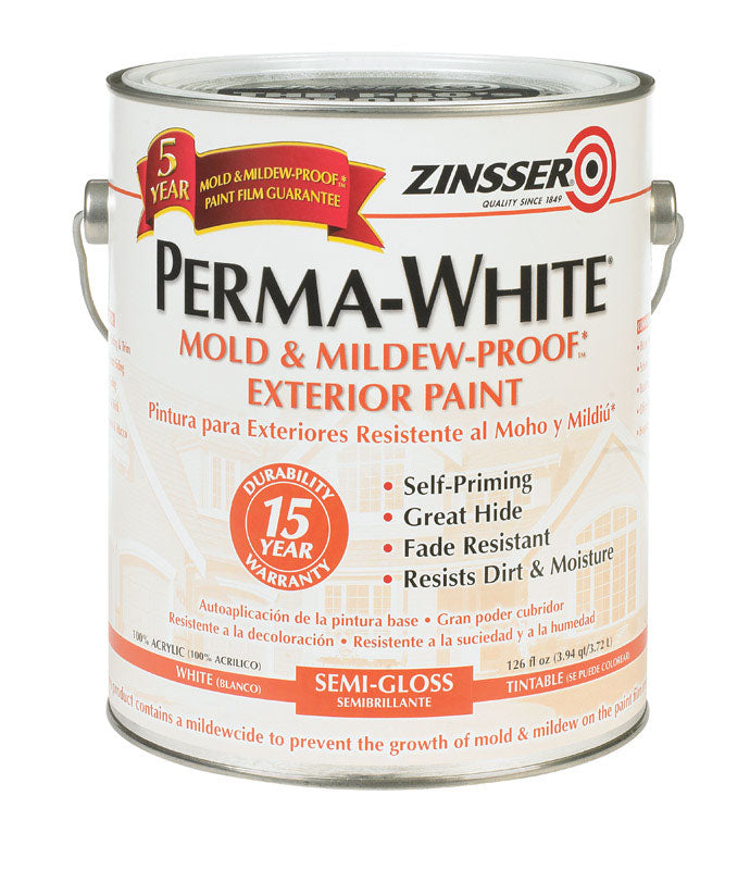 ZINSSER - Zinsser Perma-White Semi-Gloss White Water-Based Mold and Mildew-Proof Paint Exterior 1 gal - Case of 4