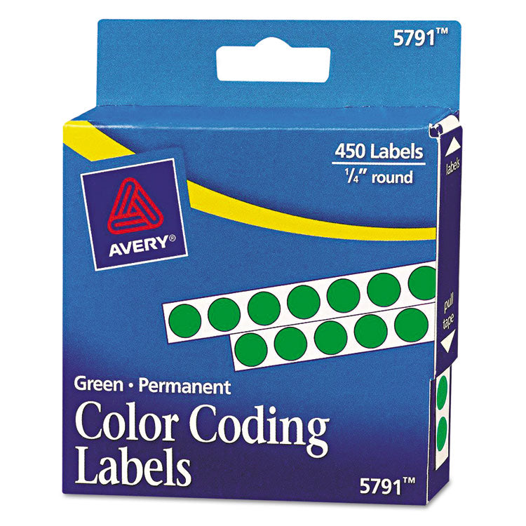 Avery - Handwrite-Only Permanent Self-Adhesive Round Color-Coding Labels in Dispensers, 0.25" dia., Green, 450/Roll, (5791)