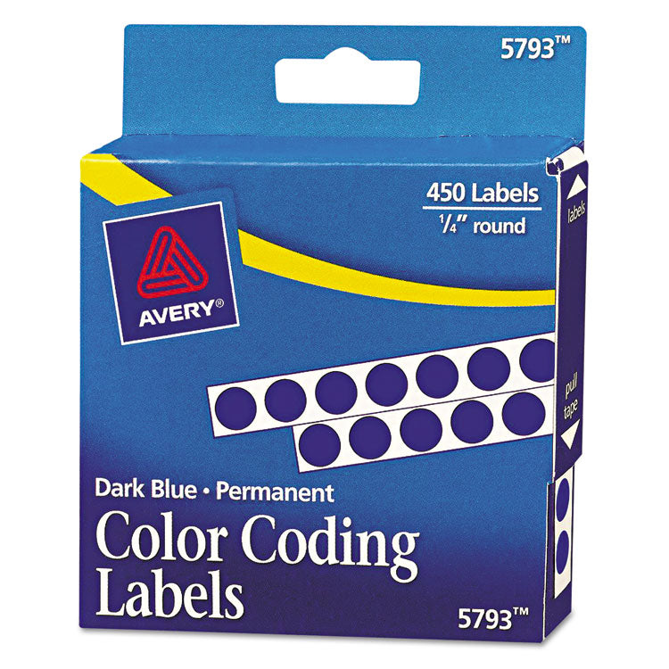 Avery - Handwrite-Only Permanent Self-Adhesive Round Color-Coding Labels in Dispensers, 0.25" dia., Dark Blue, 450/Roll, (5793)