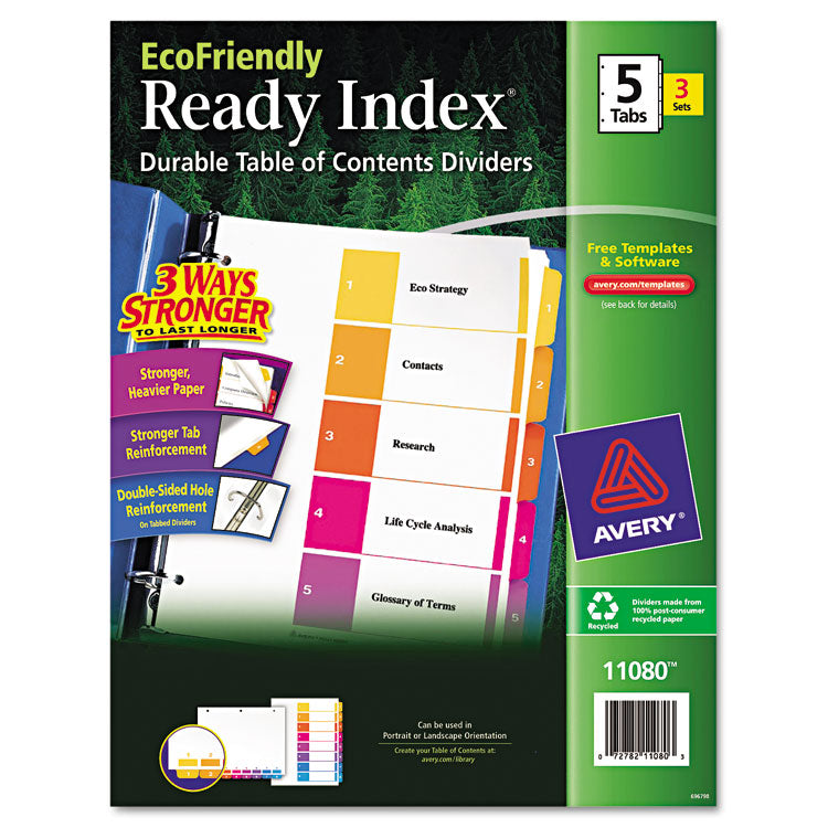 Avery - Customizable Table of Contents Ready Index Dividers with Multicolor Tabs, 5-Tab, 1 to 5, 11 x 8.5, White, 3 Sets