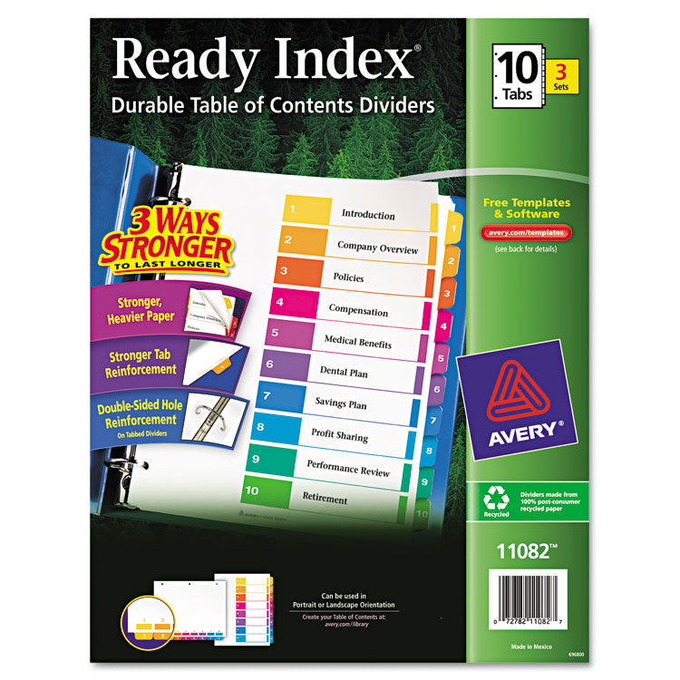 Avery - Customizable Table of Contents Ready Index Dividers with Multicolor Tabs, 10-Tab, 1 to 10, 11 x 8.5, White, 3 Sets