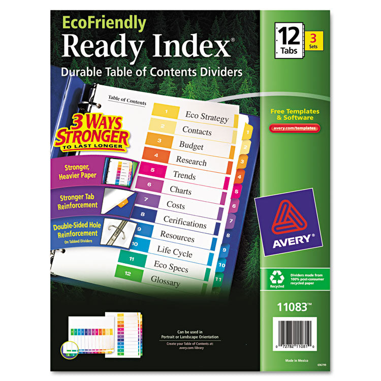 Avery - Customizable Table of Contents Ready Index Dividers with Multicolor Tabs, 12-Tab, 1 to 12, 11 x 8.5, White, 3 Sets