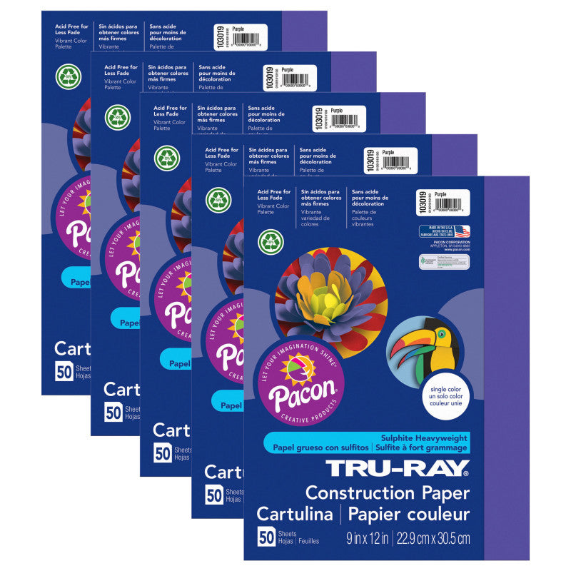 TRU-RAY - Construction Paper, Purple, 9" x 12", 50 Sheets Per Pack, 5 Packs