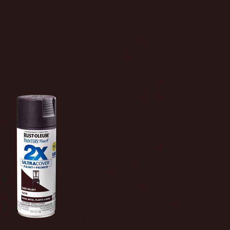 RUST-OLEUM - Rust-Oleum Painter's Touch 2X Ultra Cover Satin Dark Walnut Paint+Primer Spray Paint 12 oz - Case of 6