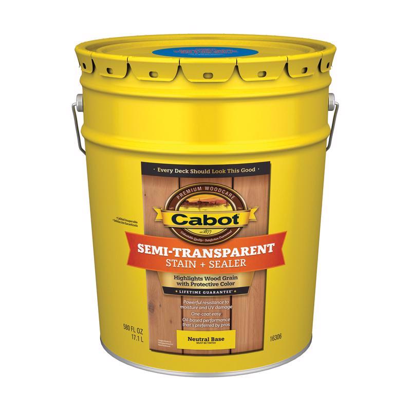 CABOT - Cabot Semi-Transparent Low VOC Semi-Transparent Tintable Neutral Base Stain and Sealer 5 gal