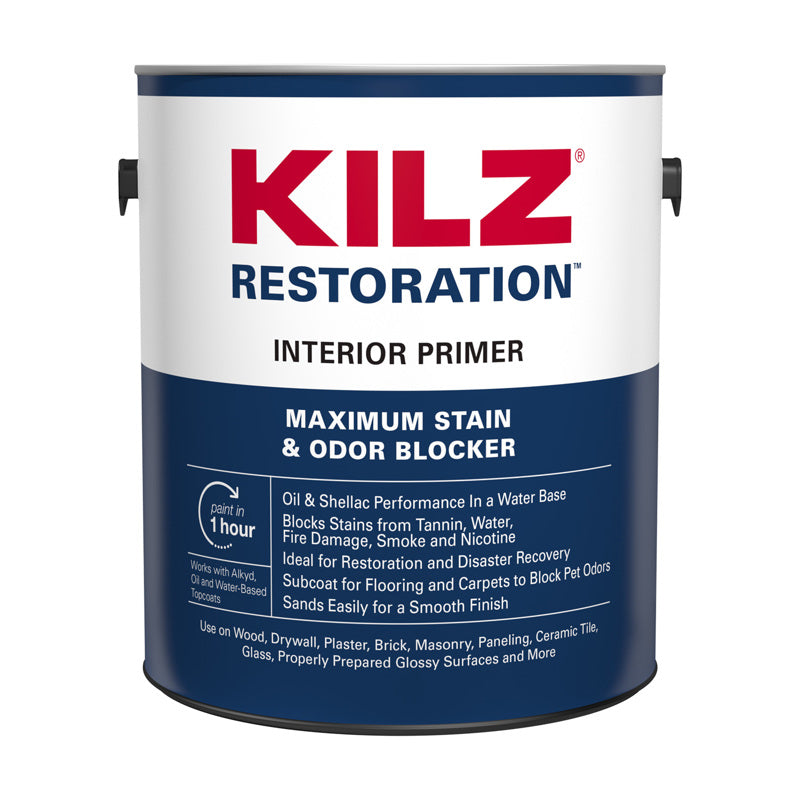 KILZ - KILZ Restoration White Flat Water-Based Acrylic Modified Epoxy Stain and Odor Blocking Primer 1 gal - Case of 4