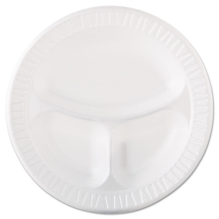 Dart - Laminated Foam Dinnerware, Plate, 3-Compartment, 10.25" dia, White, 125/Pack, 4 Packs/Carton