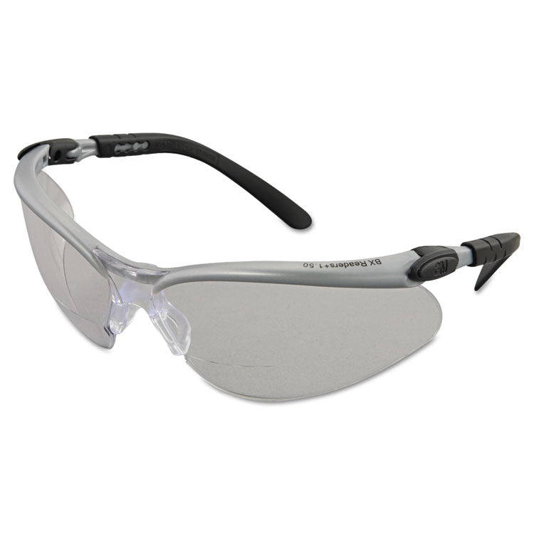 3M - BX Molded-In Diopter Safety Glasses, 1.5+ Diopter Strength, Silver/Black Frame, Clear Lens, 20/Box