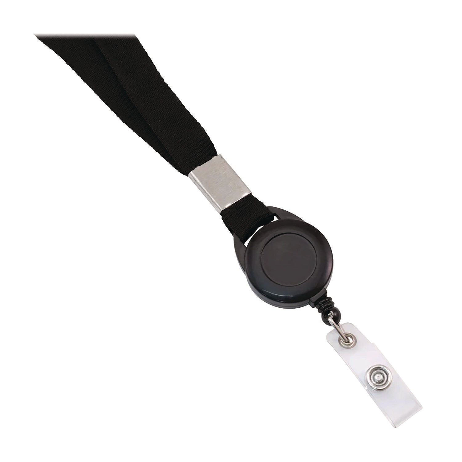 Retractable Badge Reel with Lanyard, Extends 30", Black/White, 12/Pack