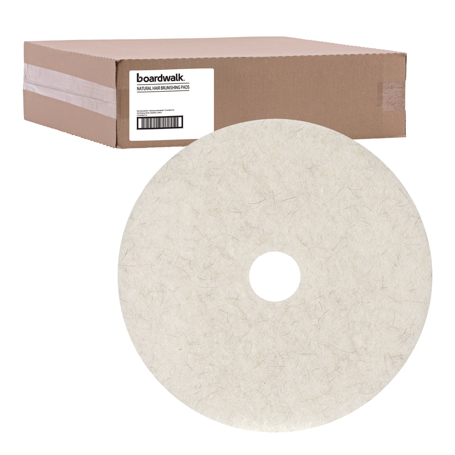 Natural Burnishing Floor Pads, 24" Diameter, White, 5/carton