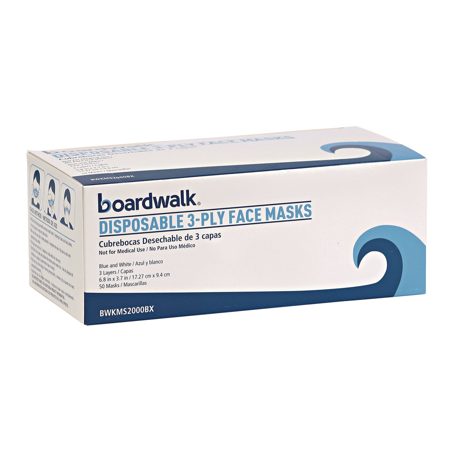 Three-Ply General Use Face Mask, Polypropylene, One Size Fits Most, Blue, 50/Box