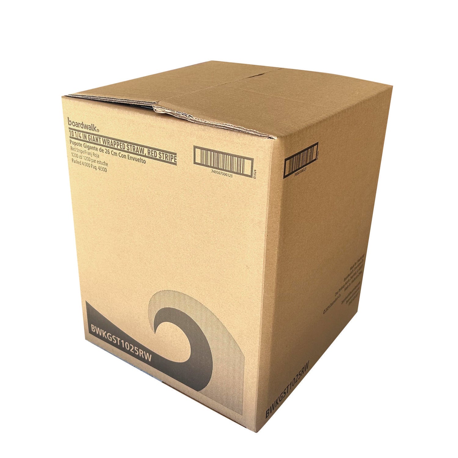 Wrapped Giant Straws, 10.25", Polypropylene, Red/White Striped, 300/Pack, 4 Packs/Carton