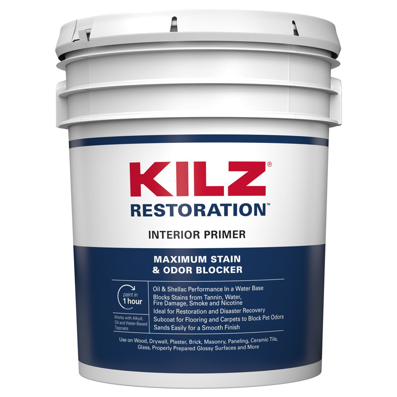 KILZ - KILZ Restoration White Flat Water-Based Acrylic Modified Epoxy Stain and Odor Blocking Primer 5 gal