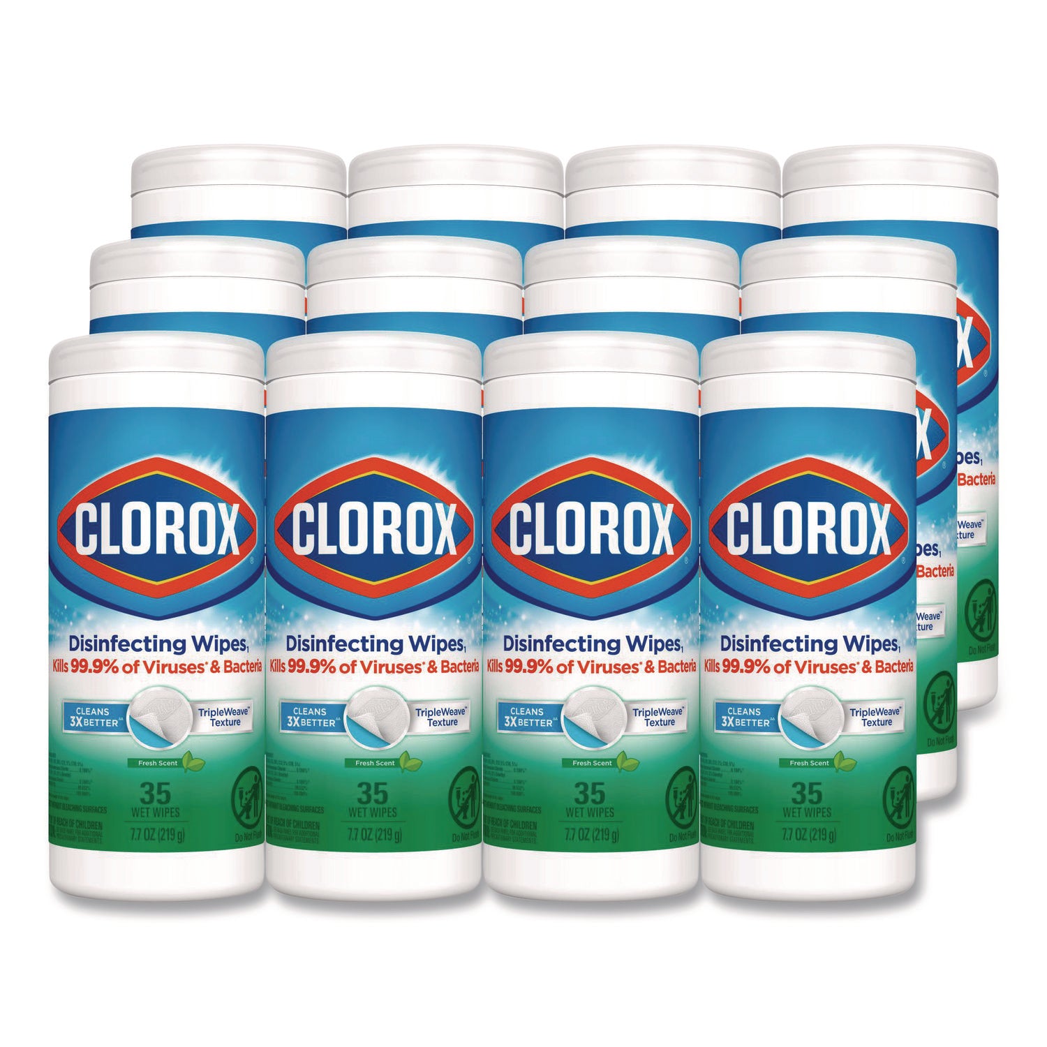 Disinfecting Wipes, Bleach Free Cleaning Wipes, 1-Ply, 7 x 8, Fresh Scent, White, 35/Canister, 12 Canisters/Carton