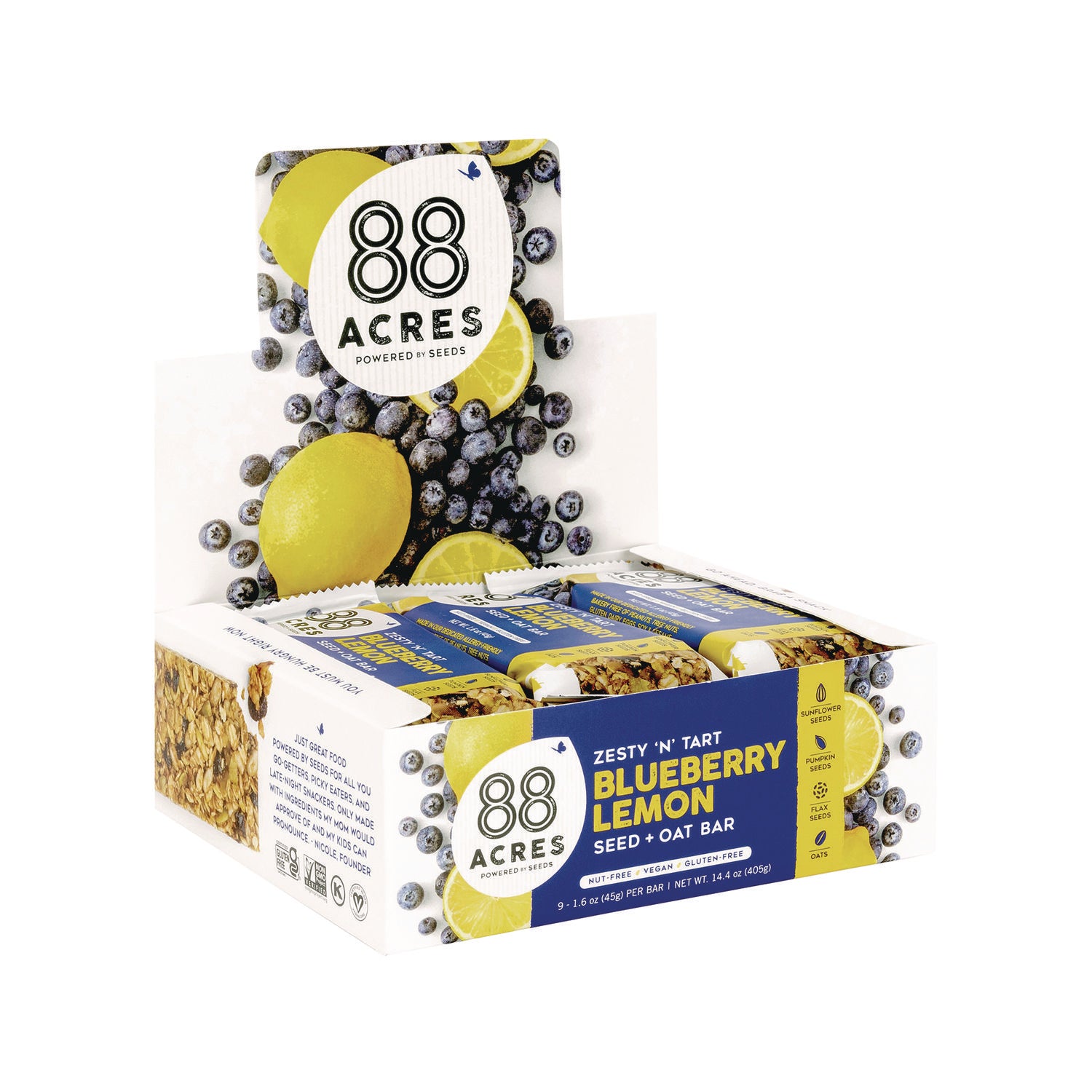 Warm 'N Chewey Gluten-Free Blueberry/Lemon Seed and Oat Bar, 1.6 oz Bar, 9/Box