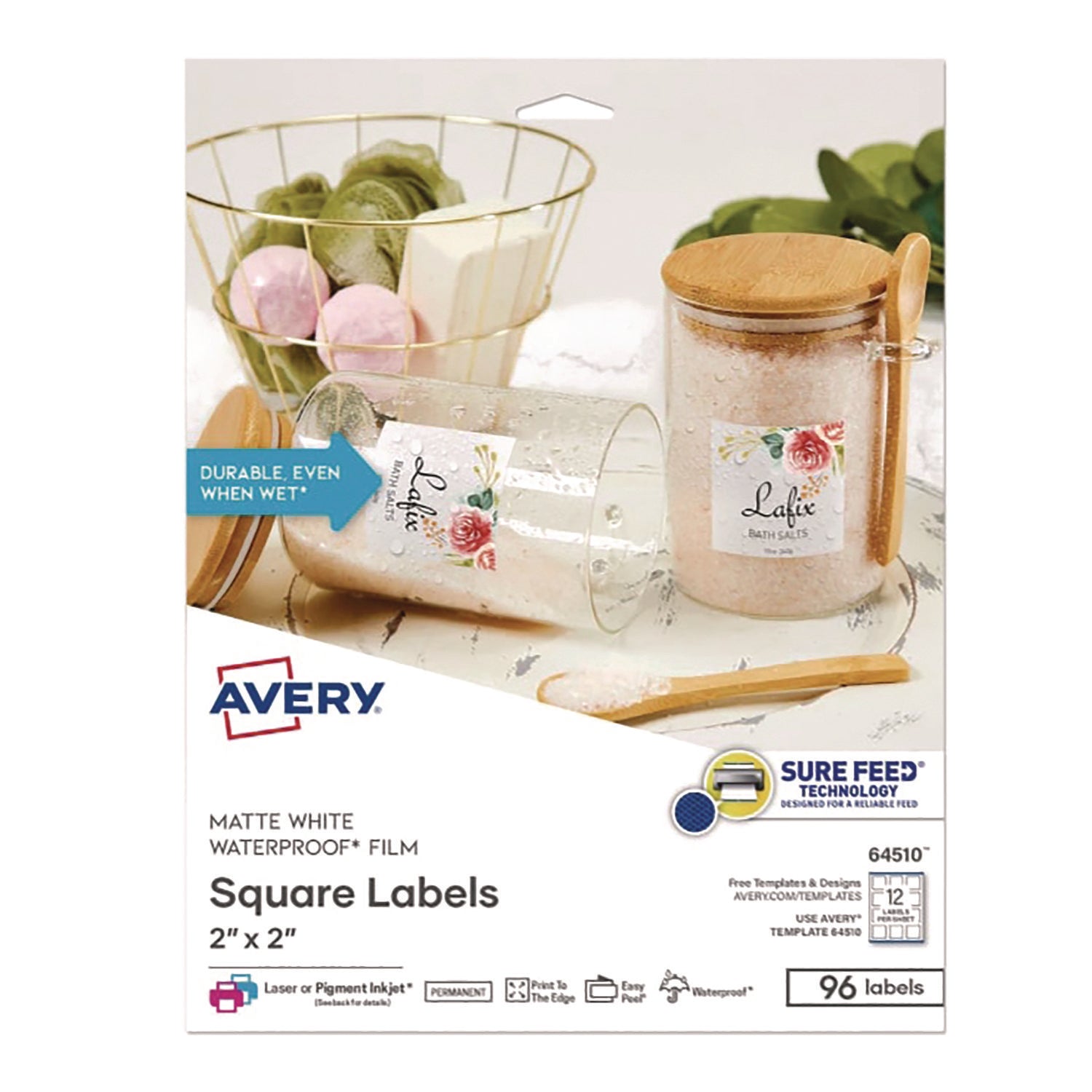 Laser/Inkjet Multipurpose Label, 2 x 2, White, 12/Sheet, 8 Sheets/Pack