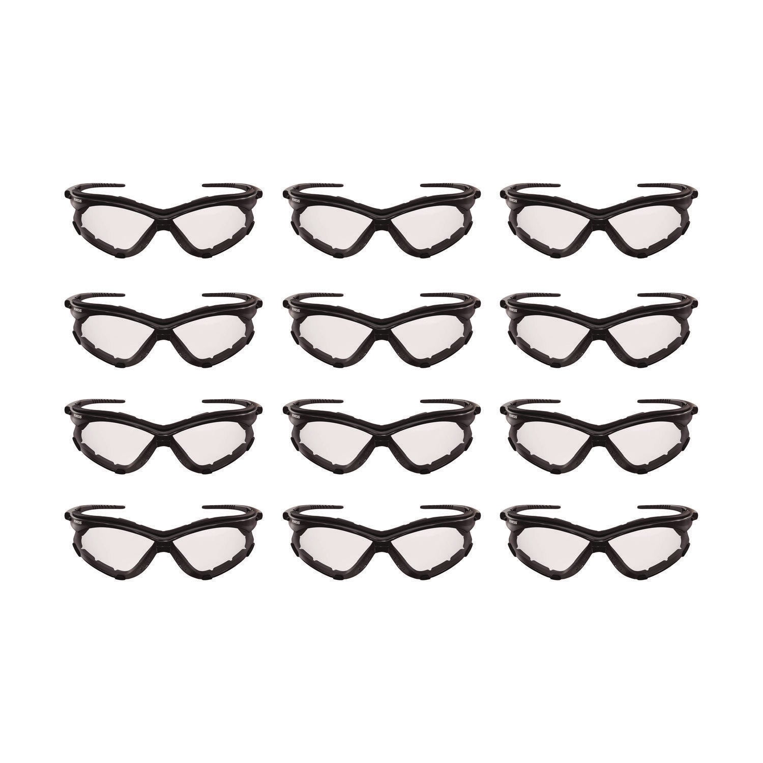 V30 Nemesis Foam Safety Glasses, Black Half Frame, Clear Dual Lens, 12/Carton