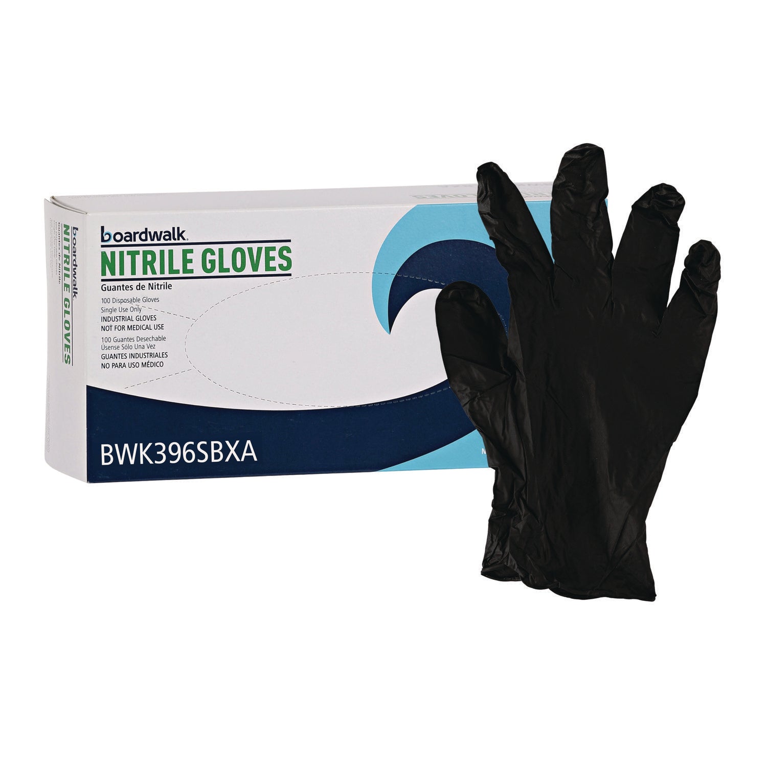 396 Series Disposable General-Purpose Nitrile Gloves, Powder-Free, Small, 4.4 mil Thick, 9.5" Long, Black, 100/Box