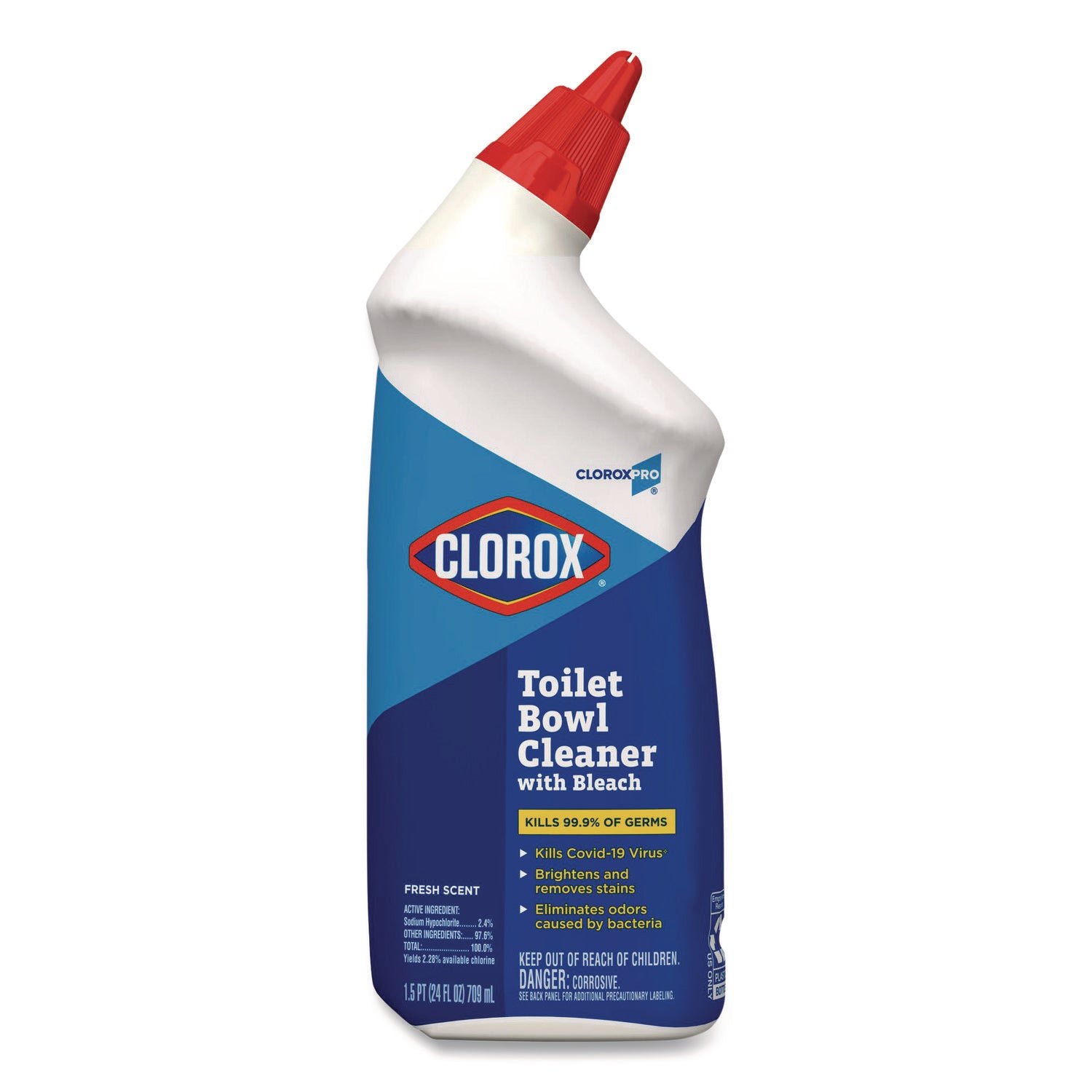 Clorox Pro Toilet Bowl Cleaner with Bleach, Fresh Scent, 24 oz Bottle
