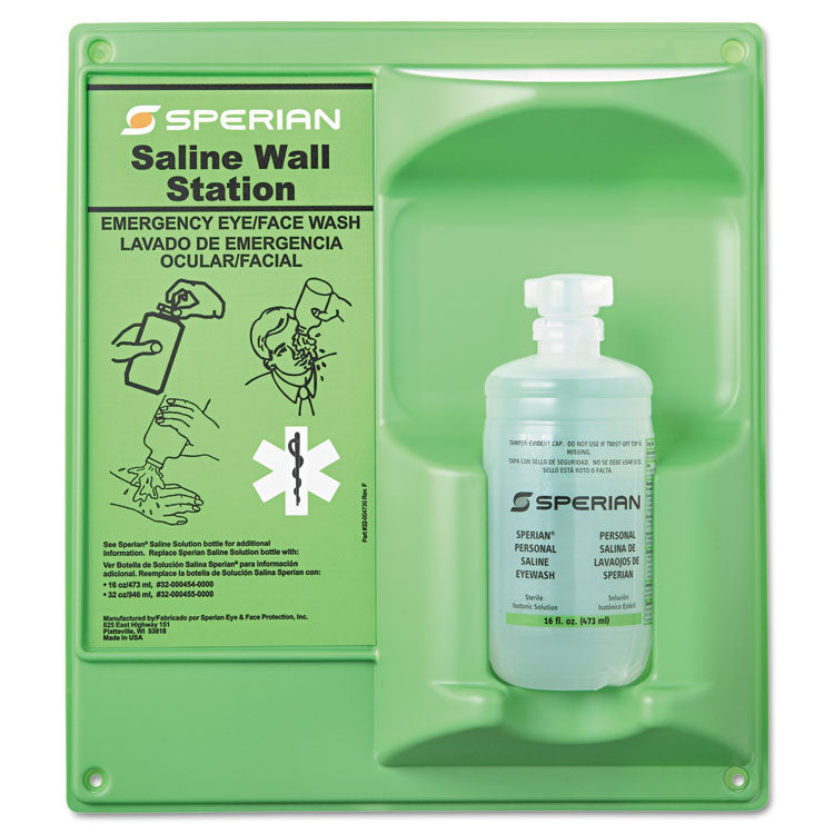 Honeywell - Saline Eye Wash Wall Station, 16 oz Bottle, 1 Bottle/Station