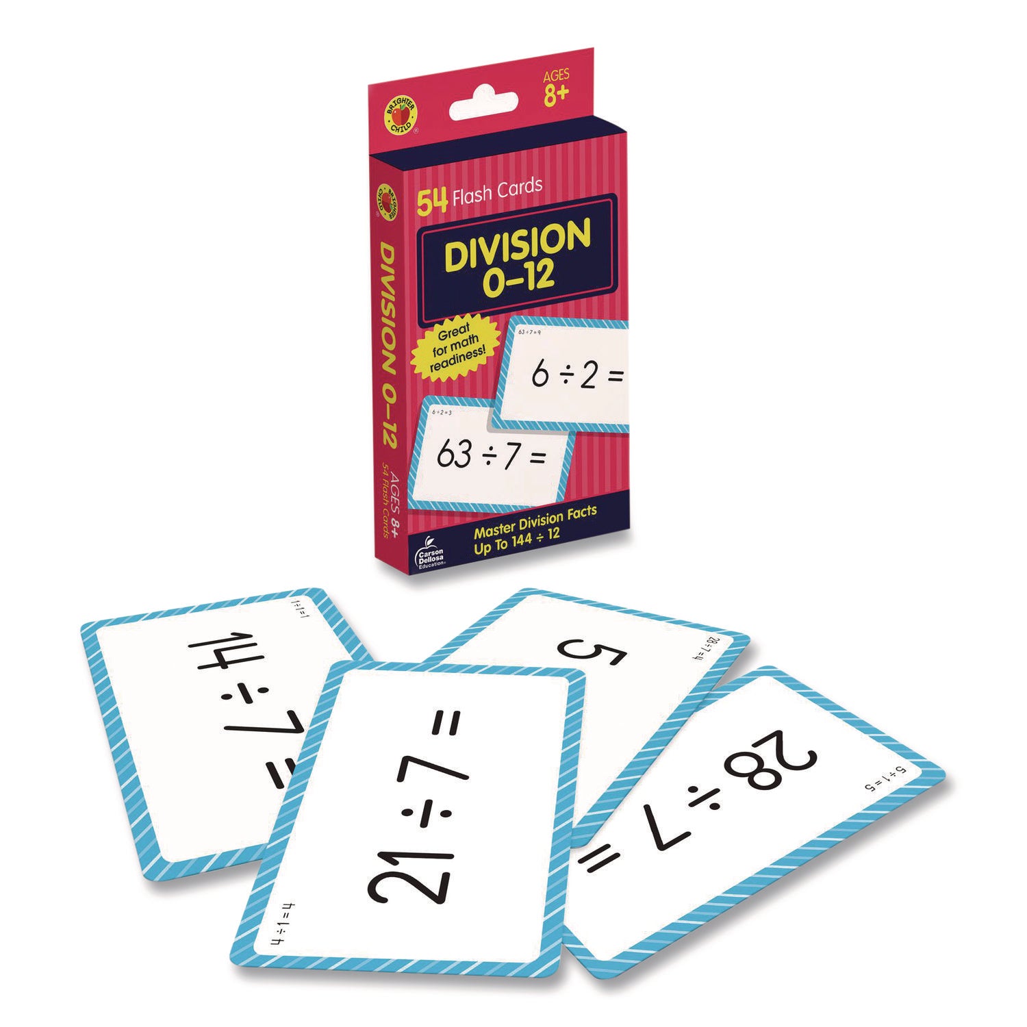 Division 0 to 12 Flash Cards, Grades 4 to 6, 3.25" x 5.25", Assorted Colors, 54 Cards