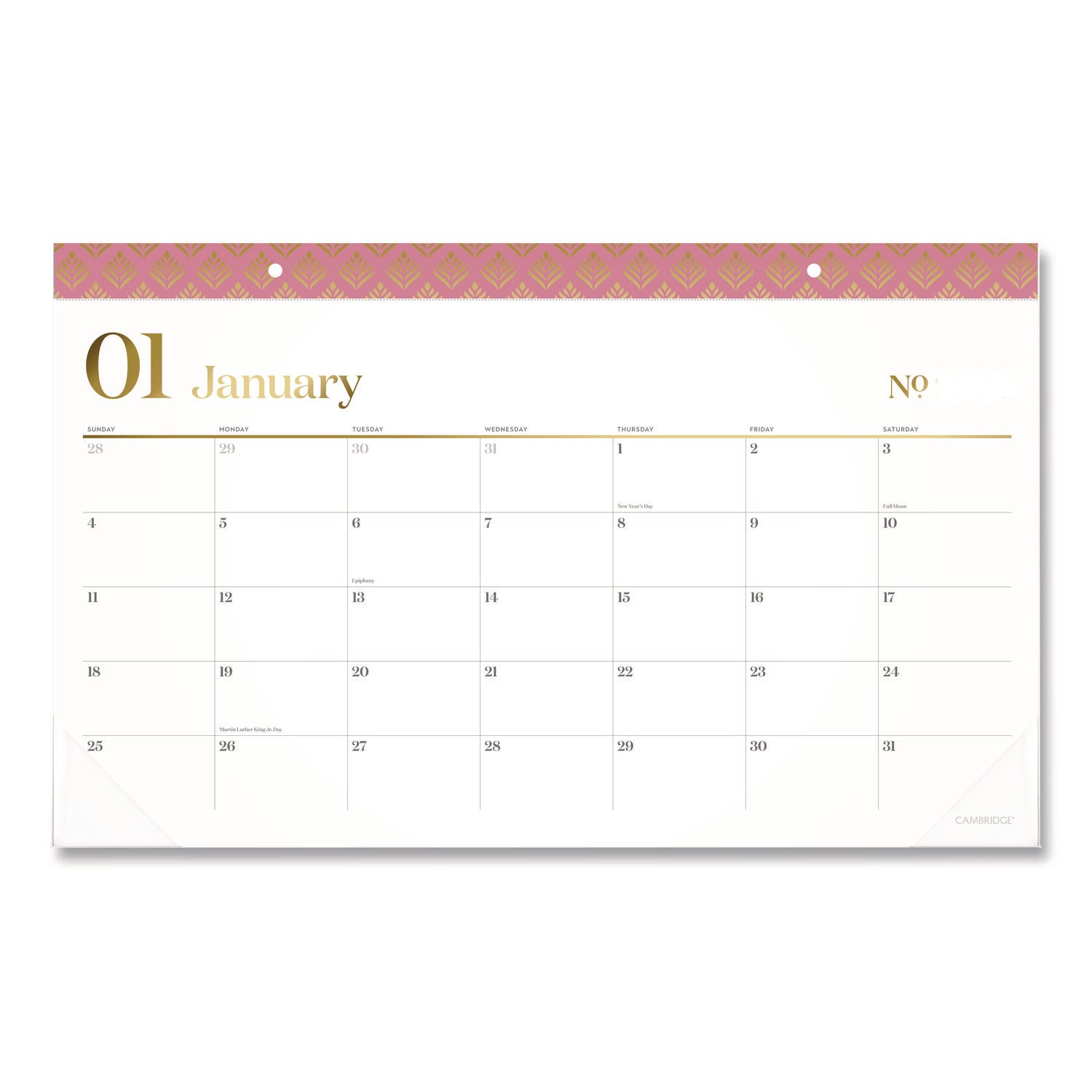 Workstyle Compact Deskpad, 17.75 x 11, White Sheets, Pink Headband/Clear Corners, 12-Month (Jan-Dec): 2026