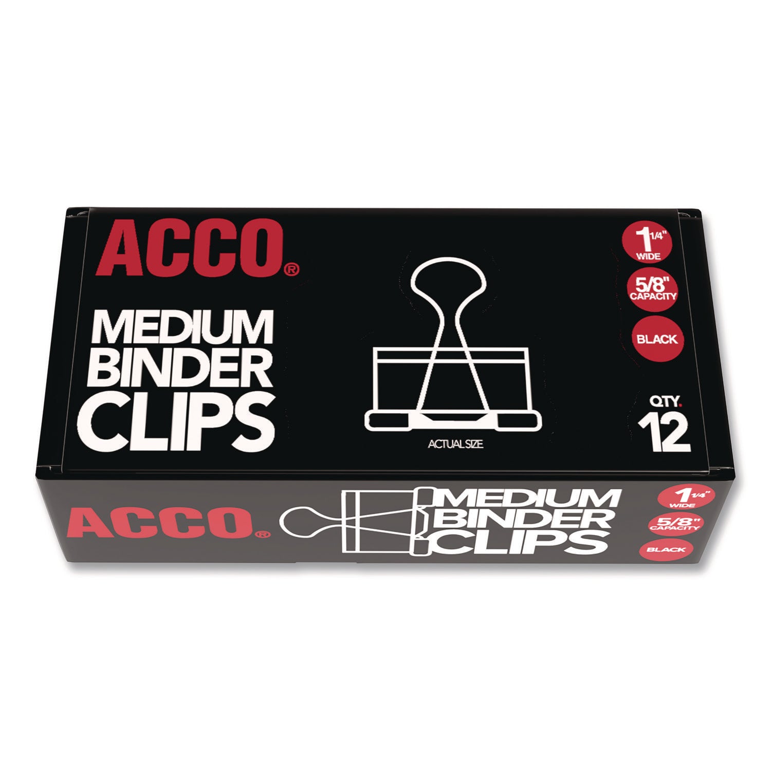 Binder Clips, 0.63" Capacity, Medium, Black/Silver, Dozen