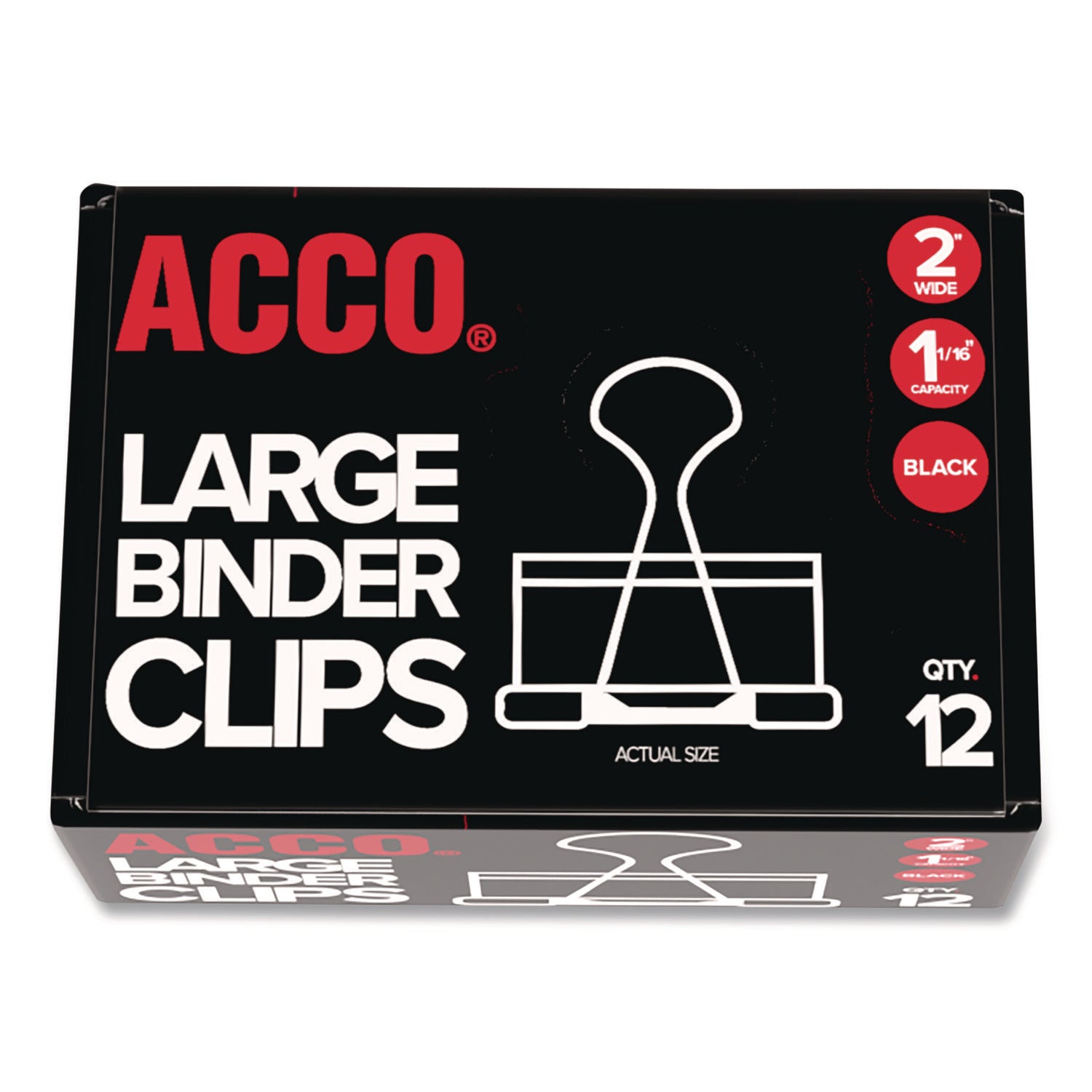 Binder Clips, 1.06" Capacity, Large, Black/Silver, Dozen
