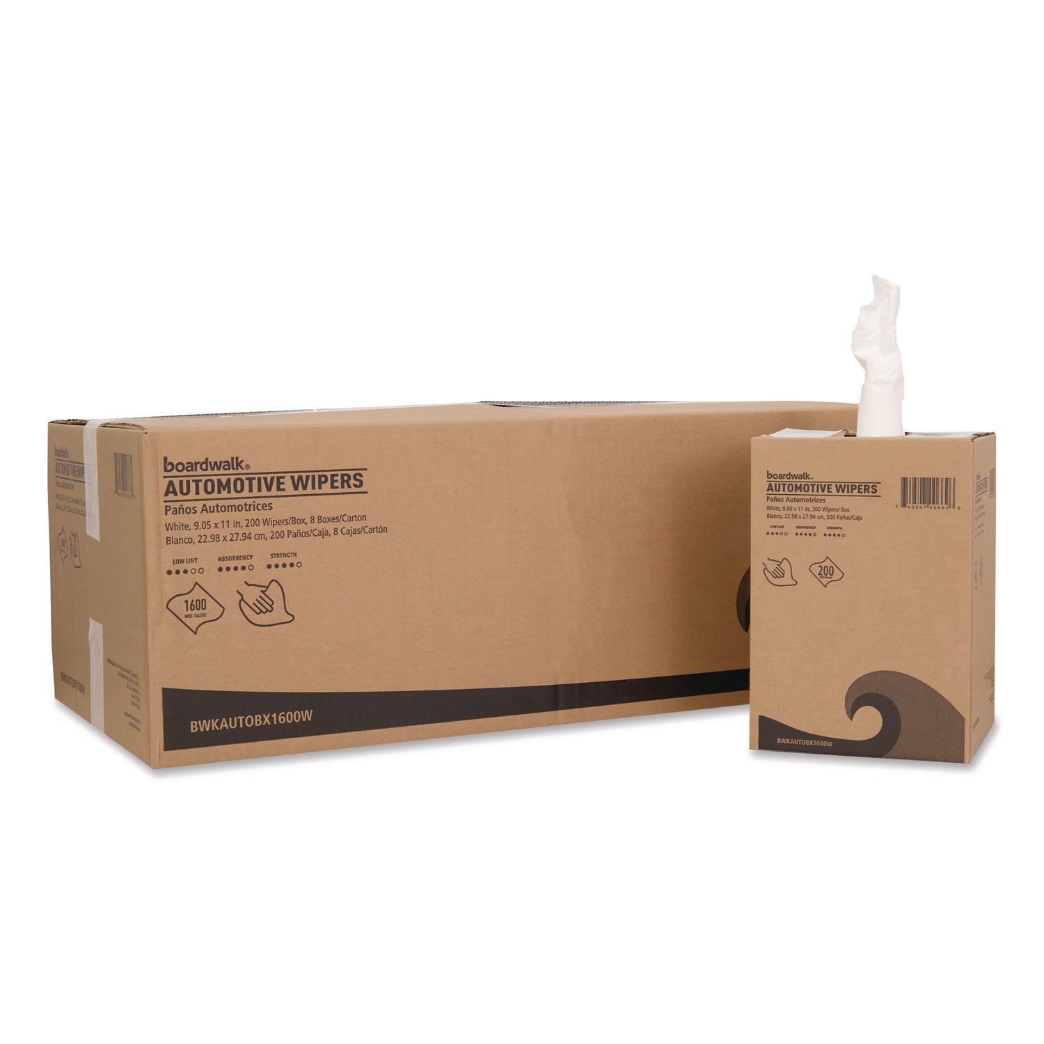 Automotive Wipers, 10.63 x 20.47, Unscented, White, 200/Box, 8 Boxes/Carton