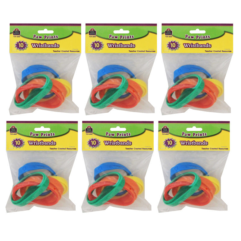 TEACHER CREATED RESOURCES - Paw Prints Wristbands, 10 Per Pack, 6 Packs