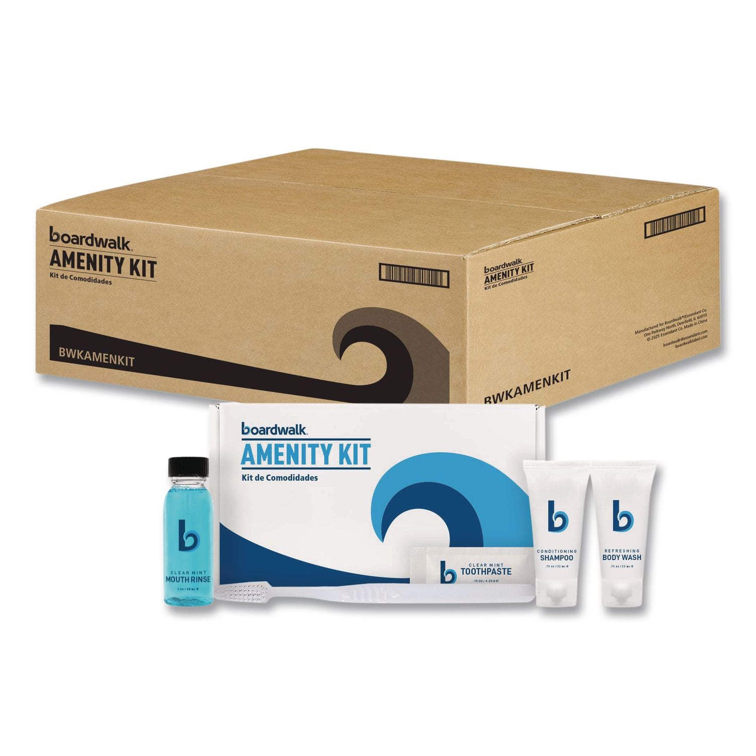 Amenities Kit, Mouth Rinse, Toothbrush, Toothpaste, Body Wash, Shampoo, Green Tea Lemongrass, 12 Kits/Carton