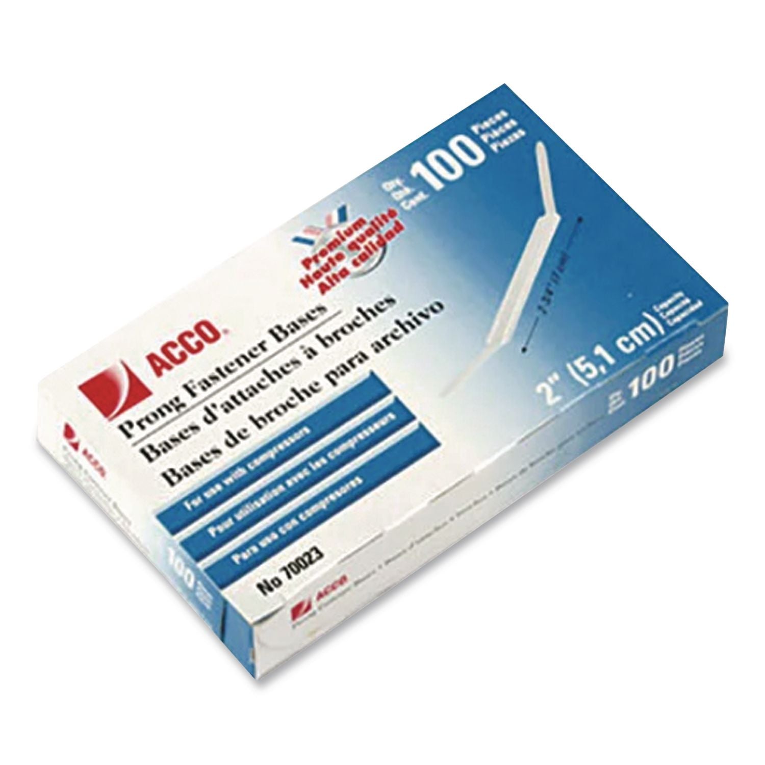 Premium Two-Prong Fastener Bases, 2" Capacity, 2.75" Center to Center, Silver, 100/Box