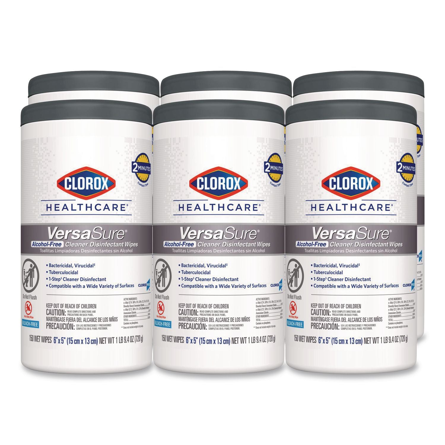 VersaSure Cleaner Disinfectant Wipes, 1-Ply, 6 x 5, Fragranced, White, 150/Canister, 6 Canisters/Carton