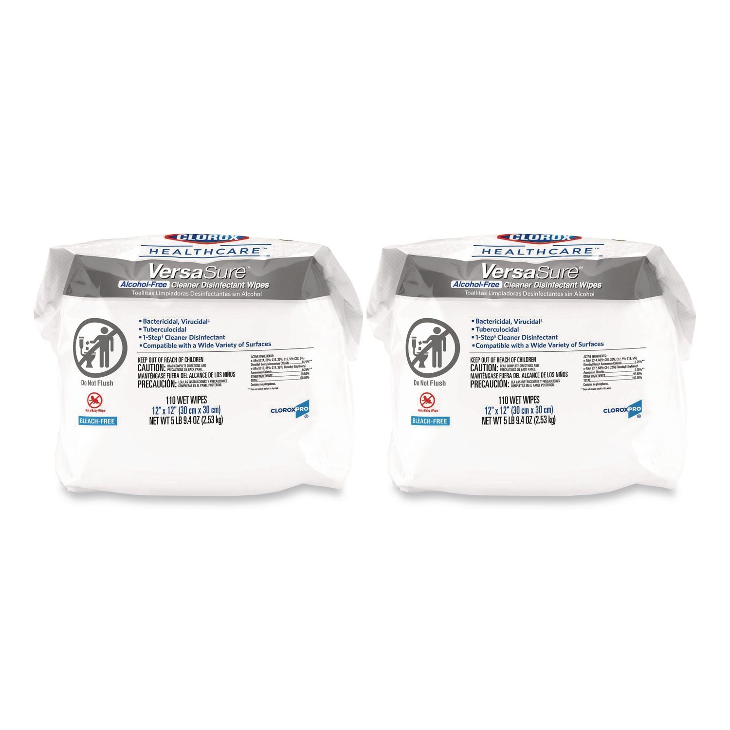 VersaSure Cleaner Disinfectant Wipes, Refill, 1-Ply, 12 x 10, Fragranced, White, 110/Pouch, 2 Pouches/Carton