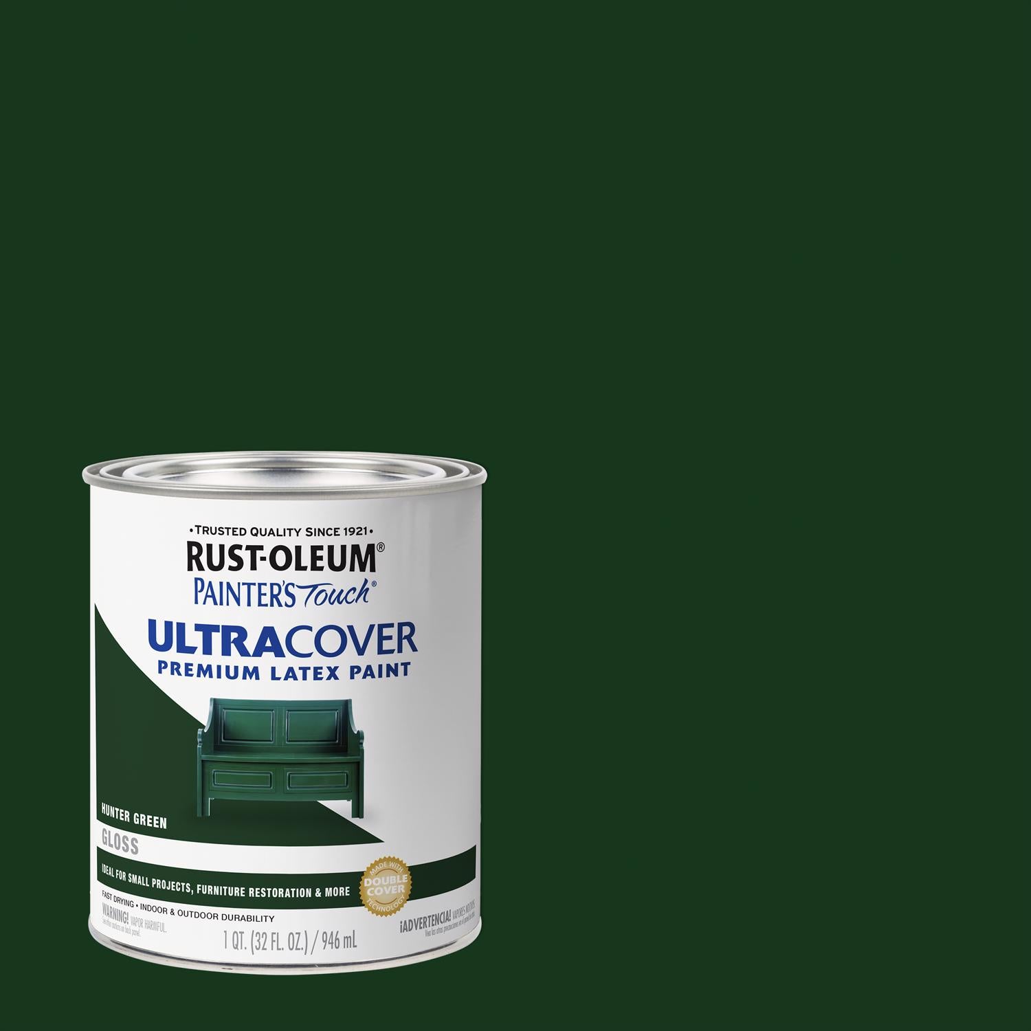 Rust-Oleum Painter's Touch Gloss Hunter Green Ultra Cover Paint Exterior and Interior 1 qt - Case of 2