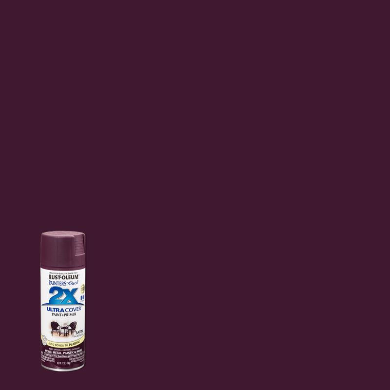 RUST-OLEUM - Rust-Oleum Painter's Touch 2X Ultra Cover Satin Aubergine Paint+Primer Spray Paint 12 oz