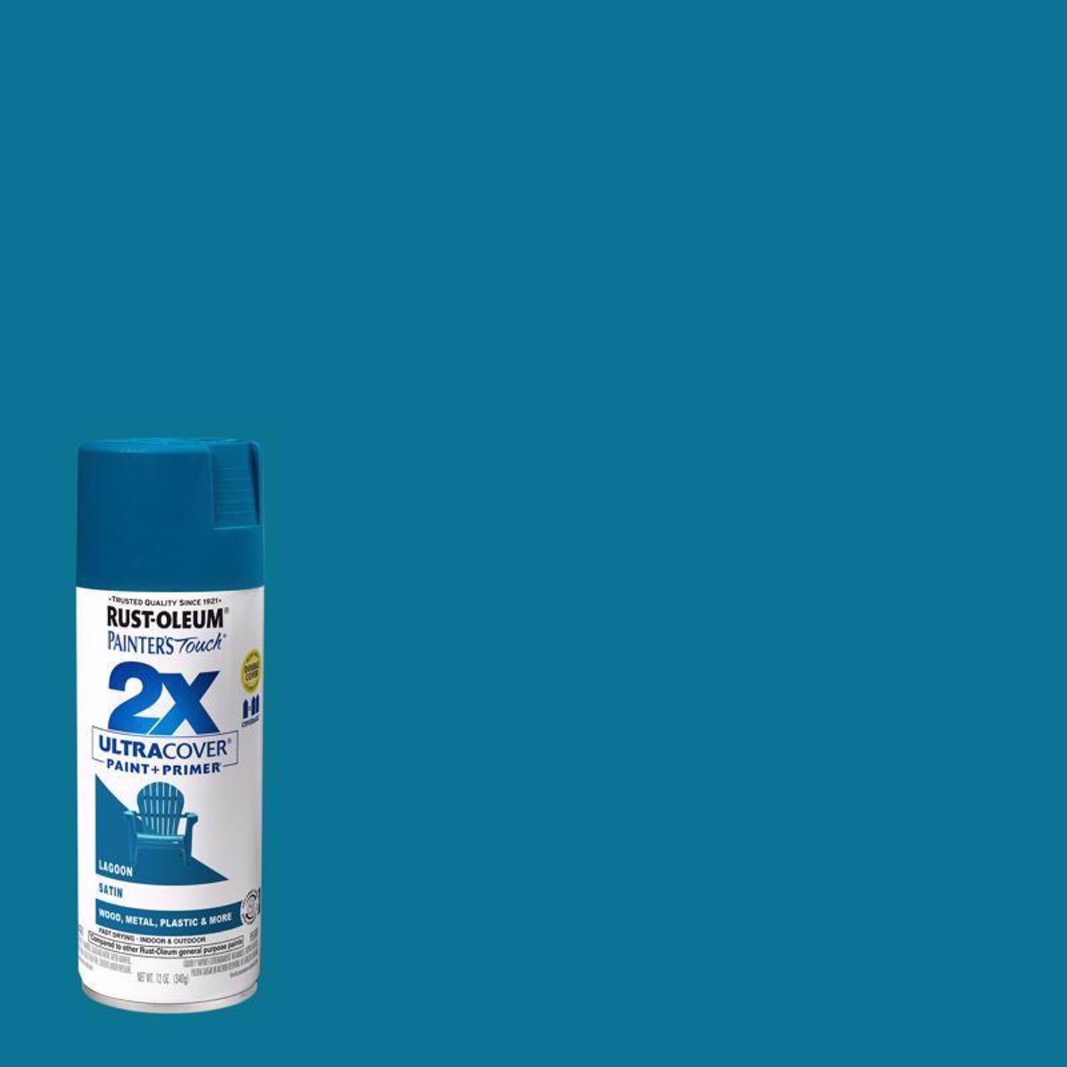 Rust-Oleum Painter's Touch 2X Ultra Cover Satin Lagoon Paint+Primer Spray Paint 12 oz - Case of 6