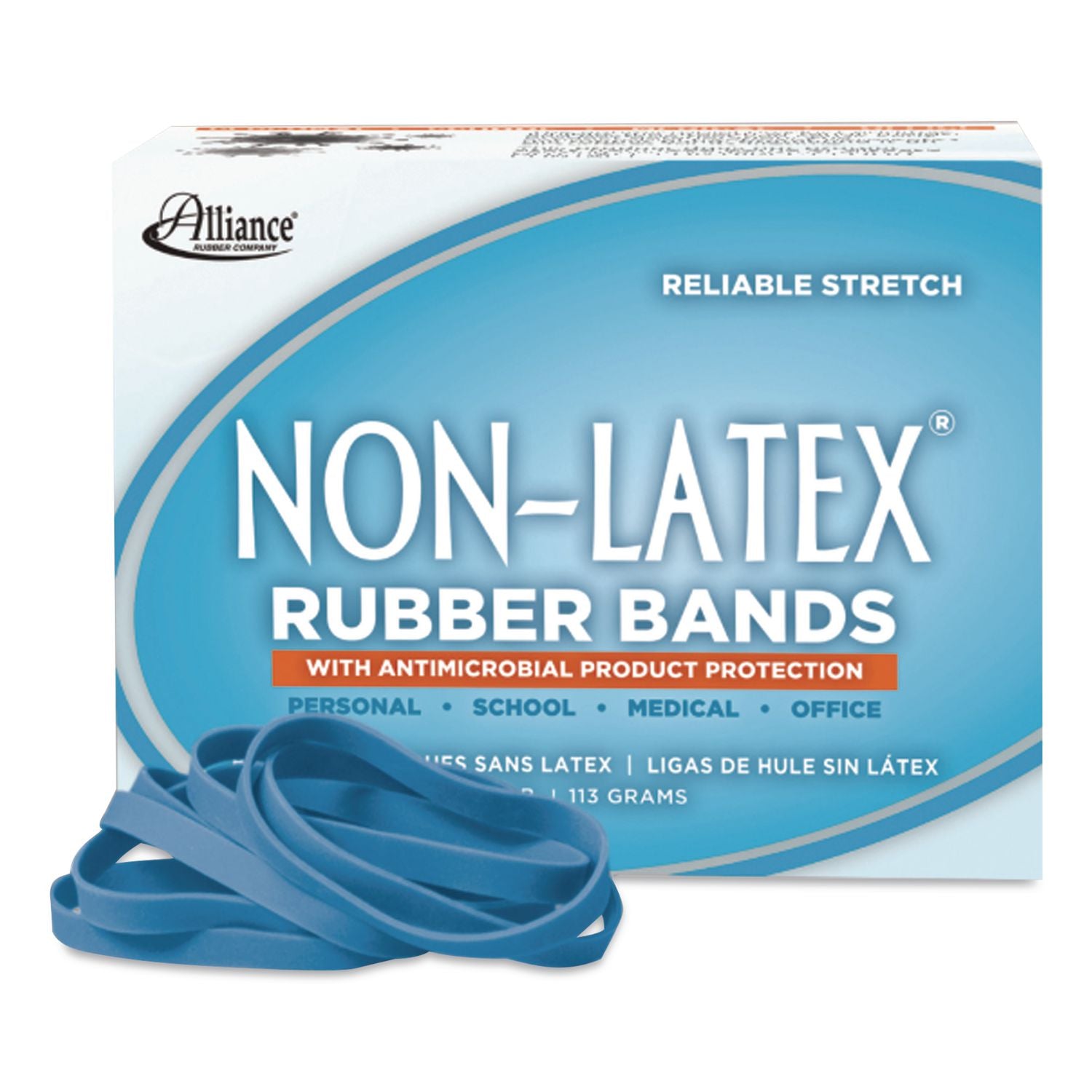 Antimicrobial Non-Latex Rubber Bands, Size 64, 0.04" Gauge, Cyan Blue, 4 Oz Box, 95/box