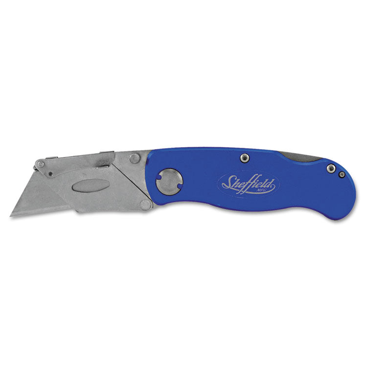 Great Neck - Sheffield Folding Lockback Knife, 1 Utility Blade, 2" Blade, 3.5" Aluminum Handle, Blue