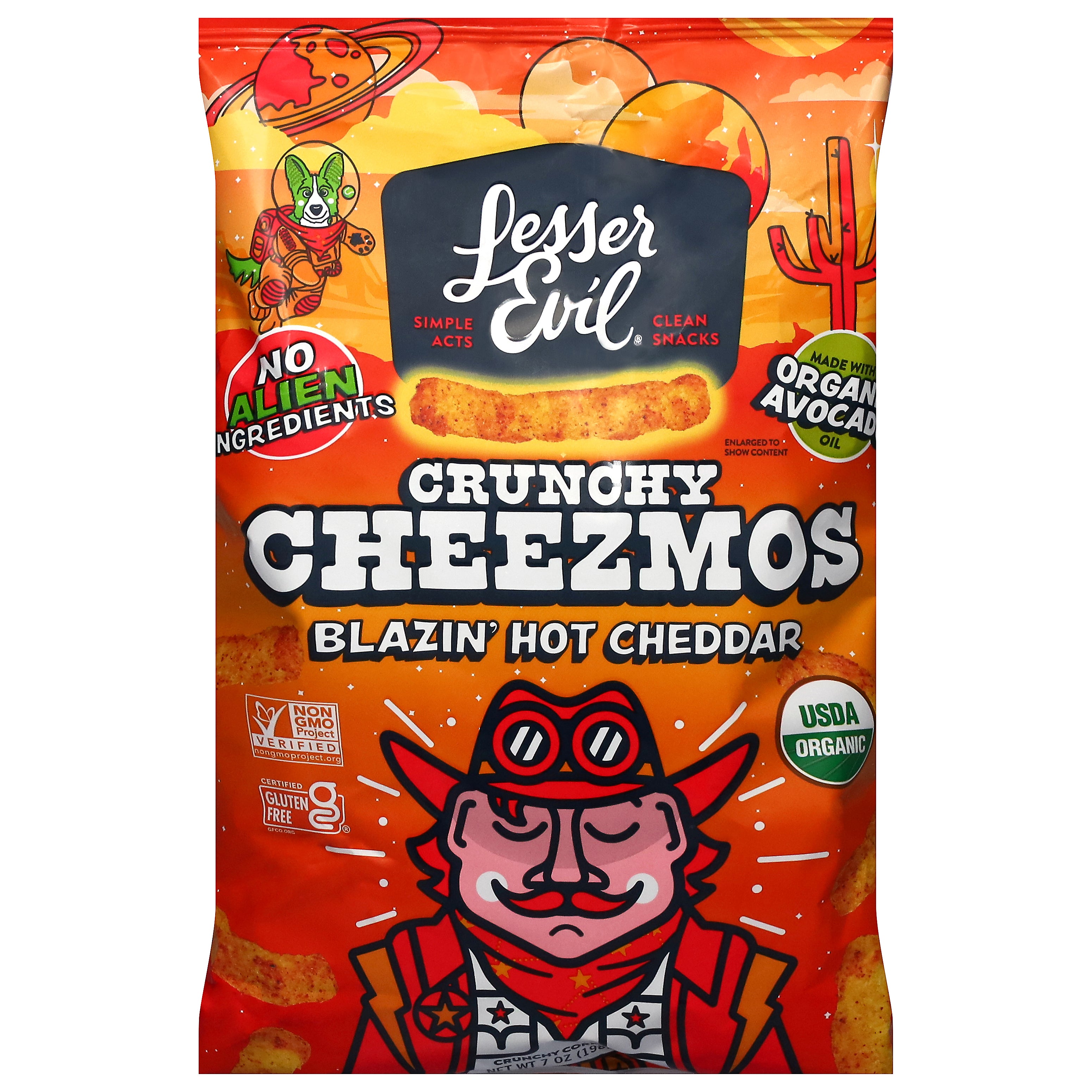 LesserEvil Crunchy Cheezmos Blazin' Hot Cheddar Corn Snacks 7 oz - Case of 6