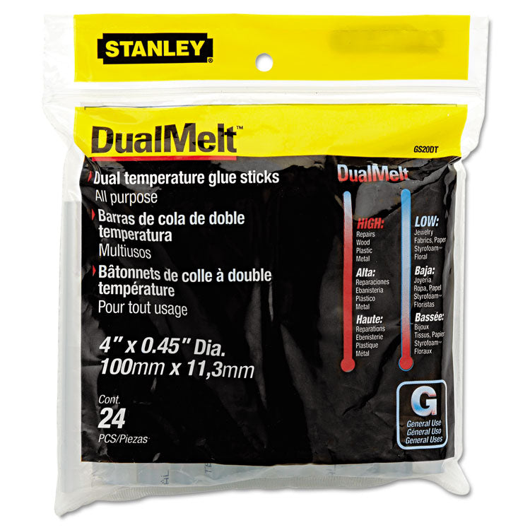 Stanley - Dual Temperature Glue Sticks, 0.45" x 4", Dries Clear, 24/Pack