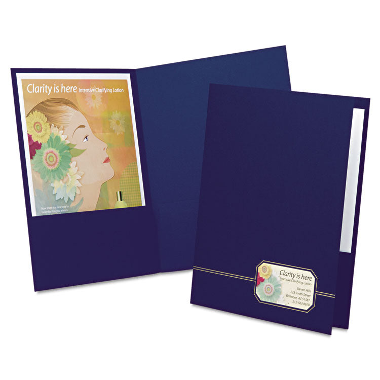 Oxford - Monogram Series Business Portfolio, Cover Stock, 0.5" Capacity, 11 x 8.5, Blue with Embossed Gold Foil Accents, 4/Pack