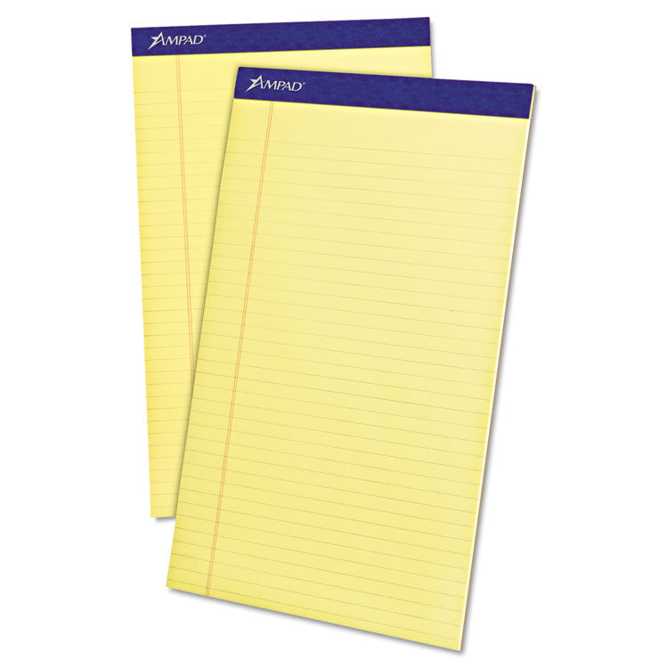 Ampad - Perforated Writing Pads, Wide/Legal Rule, 50 Canary-Yellow 8.5 x 14 Sheets, Dozen