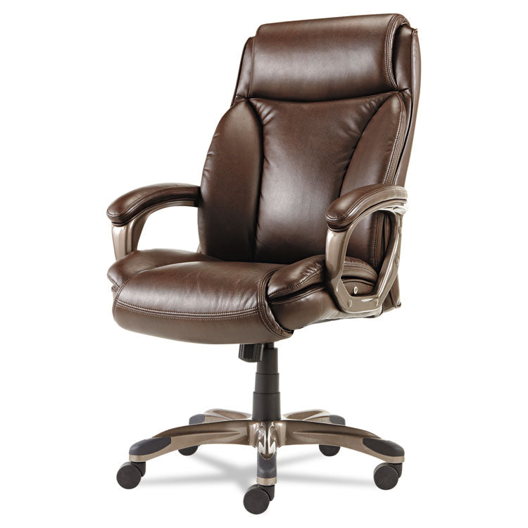 Alera - Alera Veon Series Executive High-Back Bonded Leather Chair, Supports Up to 275 lb, Brown Seat/Back, Bronze Base