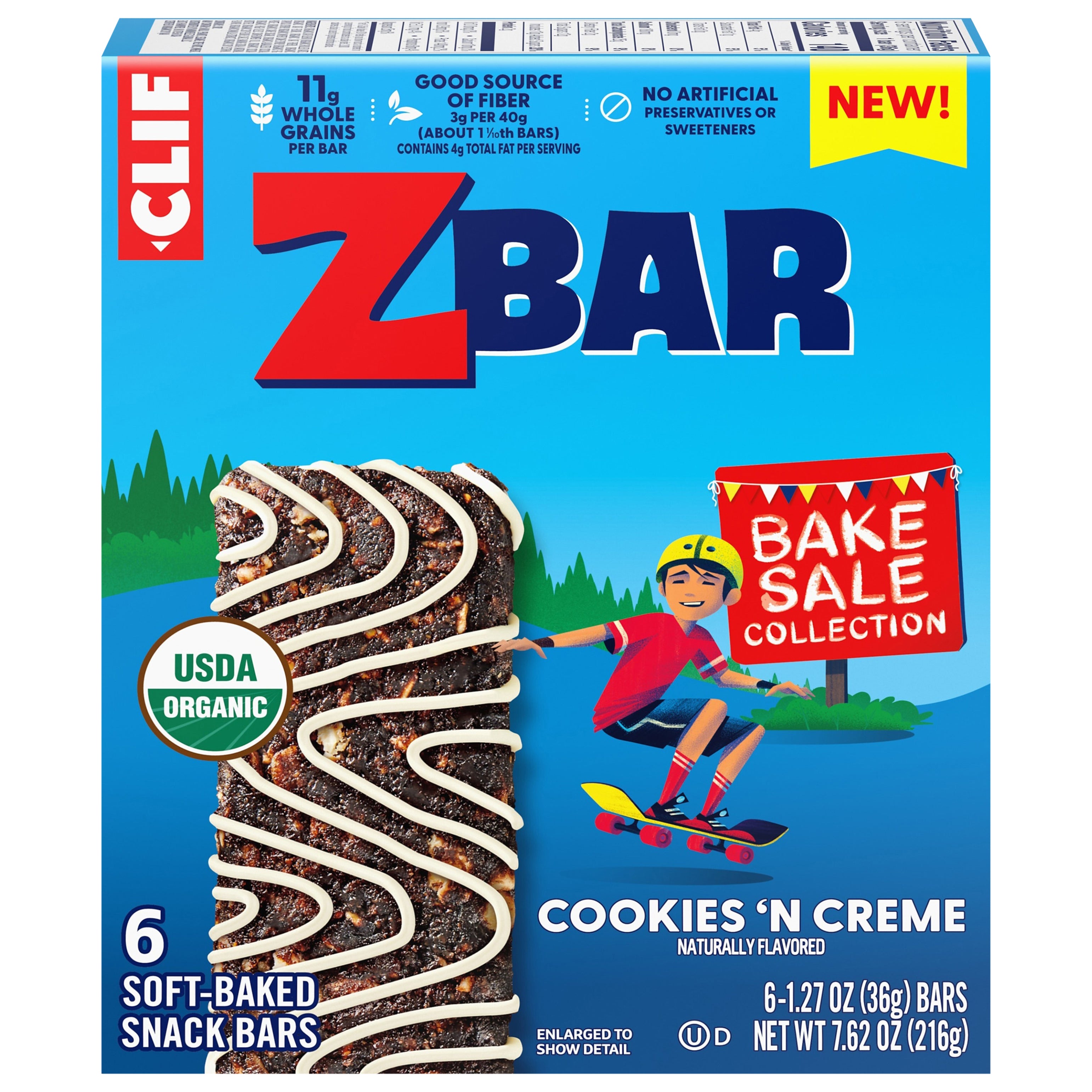 Zbar - Bake Sale Collection - Cookies 'N Creme - Soft Baked Snack Bars - Non-GMO - 11g Whole Grains - USDA Organic Granola Bars (6 Pack) - Case of 9