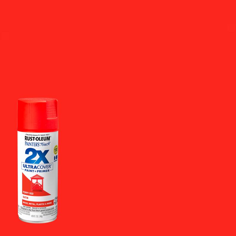 RUST-OLEUM - Rust-Oleum Painter's Touch 2X Ultra Cover Satin Poppy Red Paint+Primer Spray Paint 12 oz