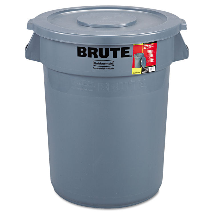 Rubbermaid Commercial - Brute Container with Lid, 32 gal, Plastic, Gray