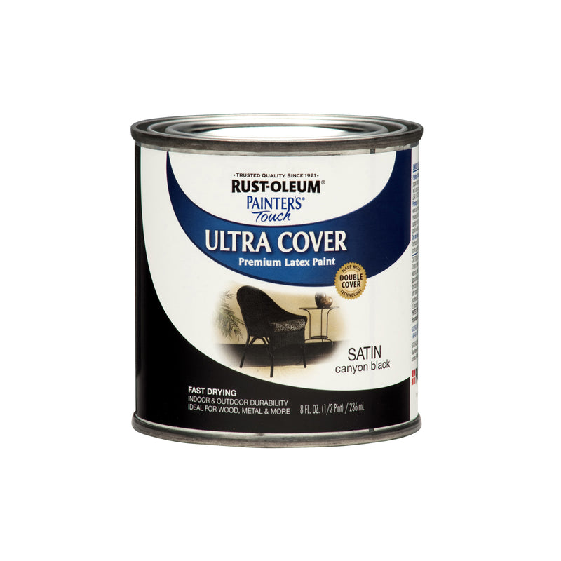 RUST-OLEUM - Rust-Oleum Ultra Cover Satin Canyon Black Paint Exterior and Interior 8 oz - Case of 6