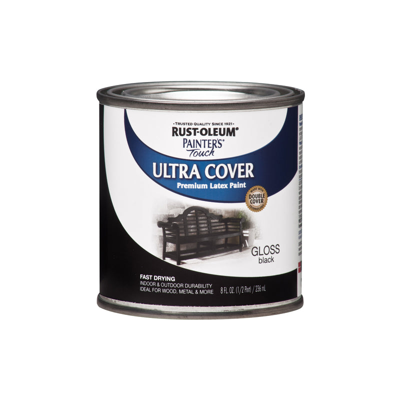 RUST-OLEUM - Rust-Oleum Painters Touch Gloss Black Water-Based Ultra Cover Paint Exterior and Interior 0.5 pt - Case of 6